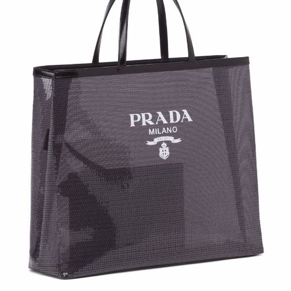 Prada Sequinned Logo Print Mesh Tote Bag NWT - Picture 5 of 15
